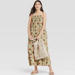 Floral Patchwork Sage Green Maxi Dress Loose Fit Plus